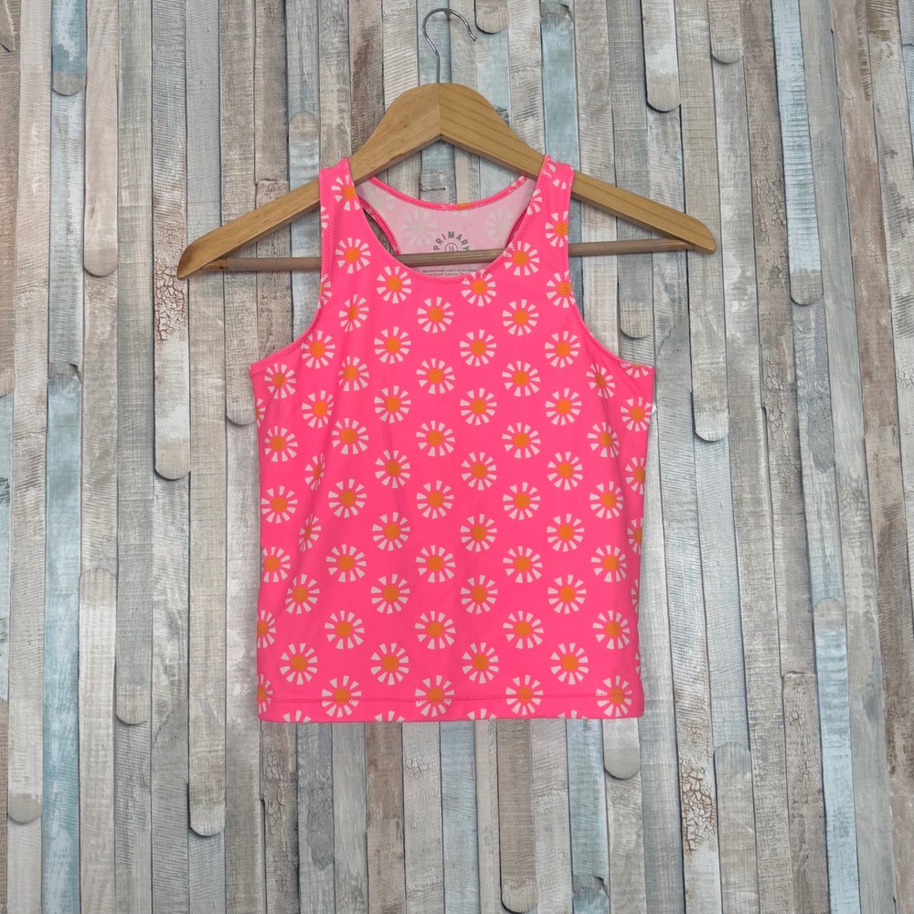 Primary 14 Pink Sun Print Swim Tank Racerback Sleeveless Rash Guard Tankini Top